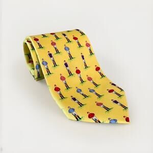 Vintage Jockeys Tie Men's by Alynn 100% Silk Made In USA Horse Racing Yellow